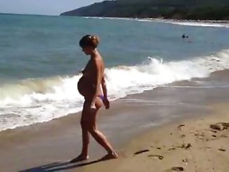 Prego Slut Wife At Beach!