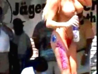 Busty Girl Topless On Beach Fest
