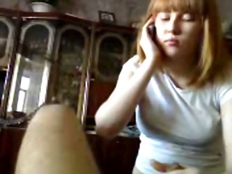 I Sit In Front Of My Spoiled Red-haired Wifey With Aroused Penis, However It Seems That She Doesn't Notice That. She Talks On A Phone Before She