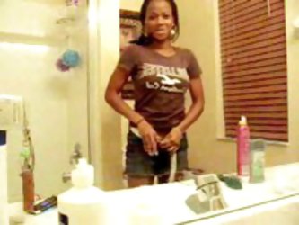 Cute Young Ebony Girl Does A Sexy Striptease In Front Of Her Bathroom Mirror, And Shows Off Her Perfect Tits.