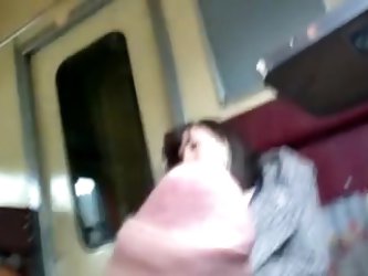 Dirty Exhibitionist Flashes His Penis In Front Of A Nicely Titted Brunette Teen-girl On A Train And Starts Wanking His Dick While She Is Doing Her Bes