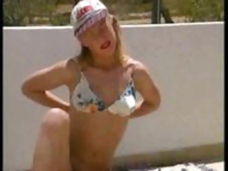 Cute Blonde English Girl On Apartment Balcony, Takes Off Her Bikini And Plays With Her Pussy, Nice Tits Too.