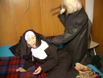 Old Grey Haired Nun Gets Bounded And Whipped By Her Mistress. Slutty Grannies Get Naked Exposing Their Flabby Bodies In Lingerie.