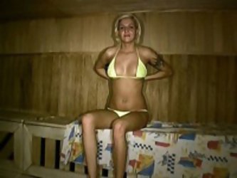 Dirty Games Before Her Boy-friend With The Cam Is What This Cuddly Blonde Babe Is Crazy About. She Performed A Hot Strip Show For Him In Sauna And The