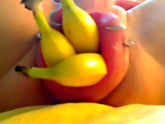 Disgusting Anonymous Harlot Pumps Her Loose Twat With Vacuum Toy. Then She Inserts Three Bananas In Her Nasty Gaping Quim.