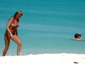 Blonde With Great Body Filmed Coming Out Of The Sea And Walking Along The Beach Nude